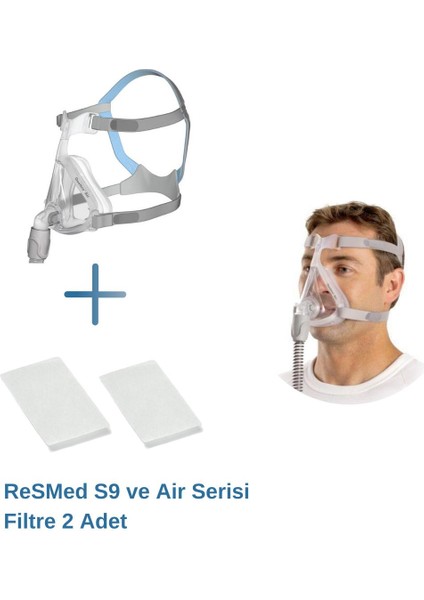 Quattro Air Tam Yüz Cpap Maskesi (Large Boy) +Resmed S9 ve Air Serisi Filtre 2’li Paket