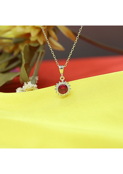 Kırmızı Beyaz Taşlı Minimal Anturaj Yuvarlak Gümüş Kolye Küpe Takım fırsatları