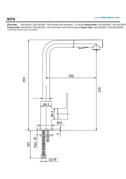 Eca Nıta Spiralli Eviye Bataryası L El Duşu fiyatları