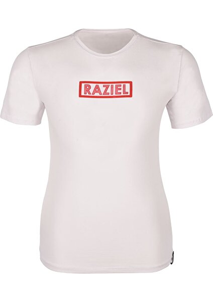 Razıel Oversıze  Çivili Amblem Baskılı Beyaz T-Shirt