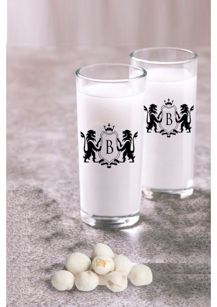 B Harfli Aslan Logolu Ikili Rakı Bardağı Makinede 70 Derecede Bile Çıkmayan