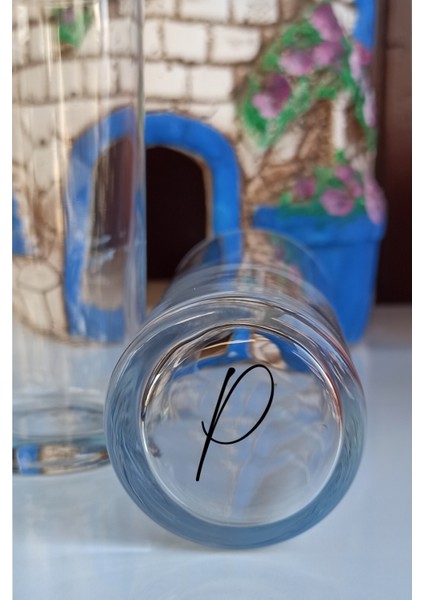 P Harfli Rakı Bardağı Dipli Harfler Makinede Yıkanabilir Baskılı