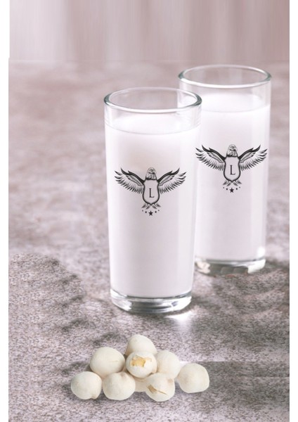 L Harfli Kartal Logolu Ikili Rakı Bardağı Makinede 70 Derecede Bile Çıkmayan