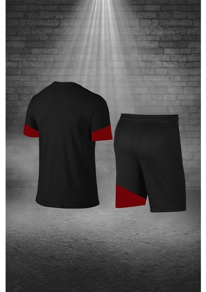 Erkek Siyah Dri-Fit Kumaş Bisiklet Yaka Kısa Kol Günlük Tişört Şort Takım (S-3xl) fırsatları