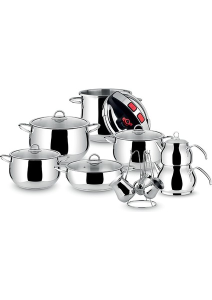 Lines Zeycan 18 Parça Çelik Tencere Seti Metal Kulplu Pratik