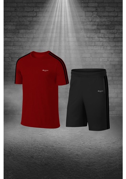 Erkek Bordo Dri-Fit Kumaş Yuvarlak Yaka Cepli Şık Konforlu Tişört Şort Seti (S-3xl)