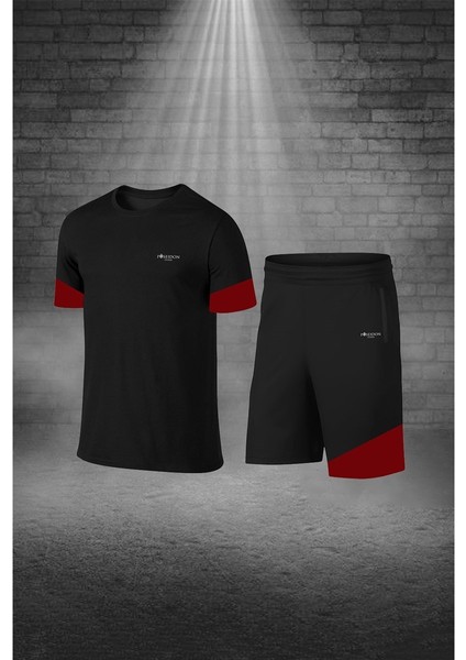 Büyük Beden Erkek Siyah Dri-Fit Kumaş Bisiklet Yaka Kısa Kol Günlük Tişört Şort (4XL-10XL)