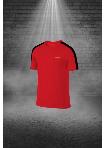 Büyük Beden Erkek Kırmızı Dri-Fit Kumaş Baskısız Bisiklet Yaka Kısa Kol Konforlu Alt Üst Takım Şort Tişört Seti (4XL-10XL)