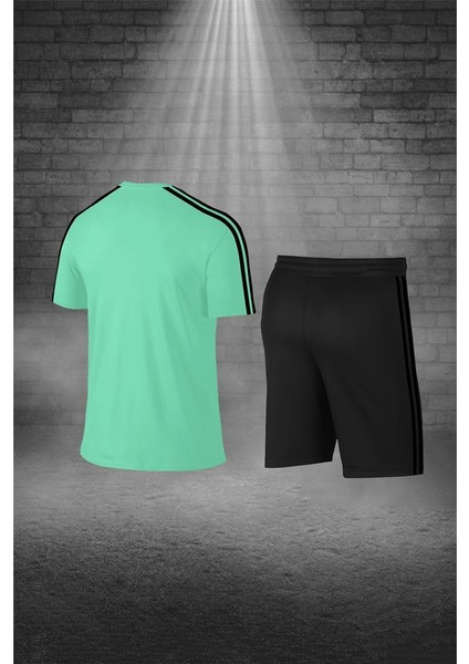 Battal Beden Erkek Su Yeşili Dri-Fit Kumaş Spor Için Konforlu Cepli Kısa Kol Tişört Şort Ikili Takım (4XL-10XL) fırsatları