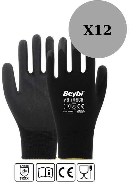 Pu Touch Poliüretan Kumaş Eldiven "xl" Beden Siyah *12 Çift
