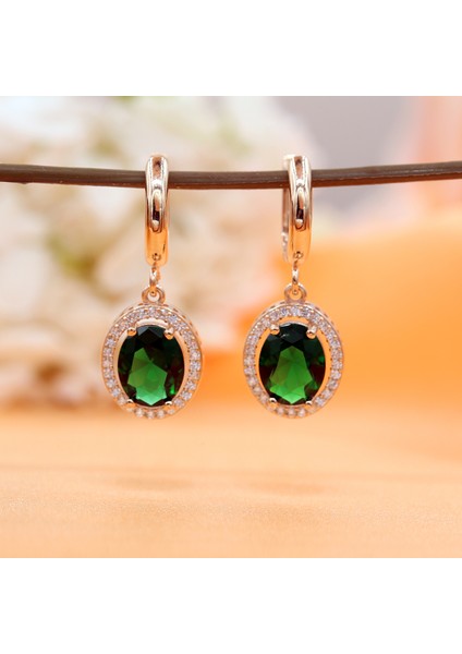 Yeşil Beyaz Zirkon Taşlı Oval Gümüş Kolye Küpe Takım fırsatları