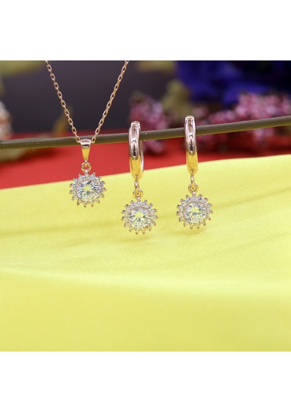 Beyaz Taşlı Minimal Anturaj Yuvarlak Gümüş Kolye Küpe Takım fırsatları