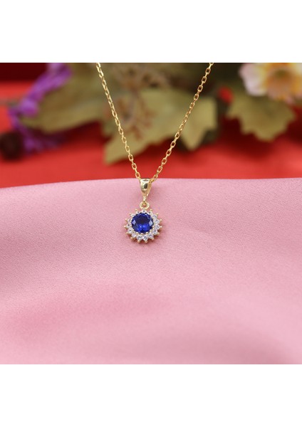 Lacivert Beyaz Taşlı Minimal Anturaj Yuvarlak Gümüş Kolye Küpe Takım modelleri