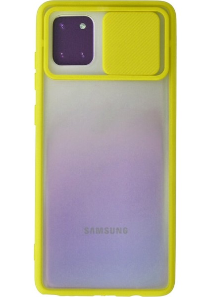 Samsung Galaxy A81 / Note 10 Lite Kılıf Palm Buzlu Kamera Sürgülü Silikon - Sarı