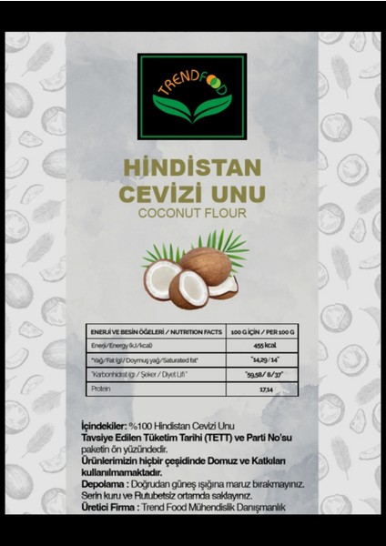 Hindistan Cevizi Unu Taş Değirmende Öğütülmüş 1 kg