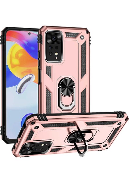 Xiaomi Redmi Note 11 Pro 5g Kapak Military Yüzüklü Stantlı Panzer Tank Kılıf - Rose Gold