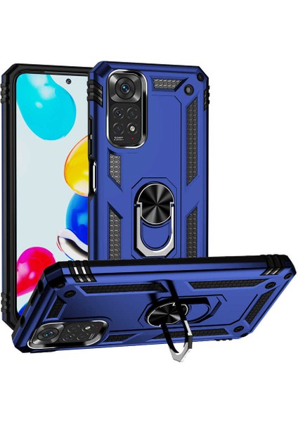 Caseworld Xiaomi Redmi Note 11S Global Kapak Military Yüzüklü Stantlı Panzer Tank Kılıf - Lacivert