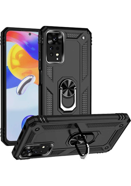 Caseworld Xiaomi Redmi Note 11 Pro 5g Kapak Military Yüzüklü Stantlı Panzer Tank Kılıf - Siyah