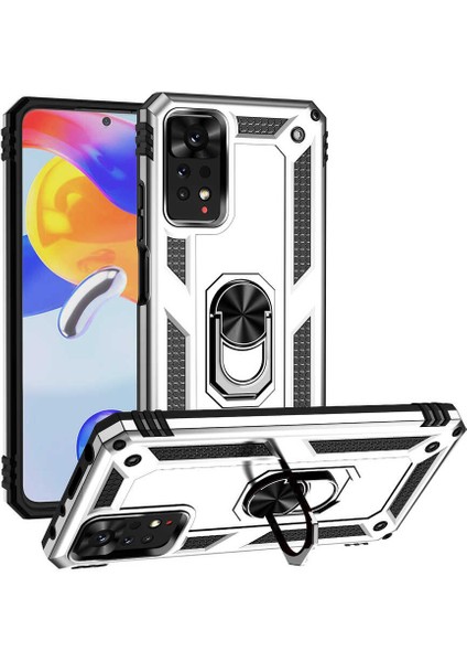 Caseworld Xiaomi Redmi Note 11 Pro 5g Kapak Military Yüzüklü Stantlı Panzer Tank Kılıf - Gri