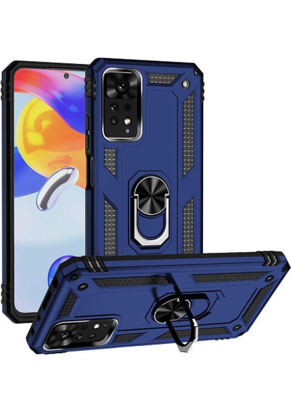 Caseworld Xiaomi Redmi Note 11 Pro 5g Kapak Military Yüzüklü Stantlı Panzer Tank Kılıf - Lacivert