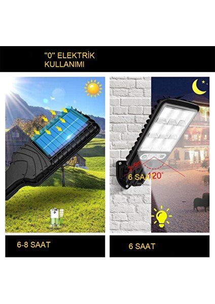 Yenitech 108 LED Solar Güneş Enerjili Bahçe Sokak Aydınlatma Işığı