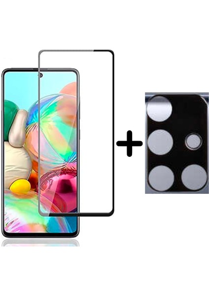 Samsung Galaxy M51 5d Tam Kaplayan Cam Ekran Koruyucu ve Kamera Lens Koruyucu Seti