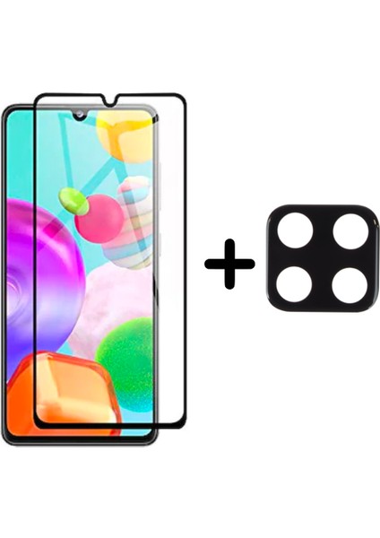 Samsung Galaxy A12 5d Tam Kaplayan Cam Ekran Koruyucu ve Kamera Lens Koruyucu Seti