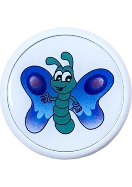 Çocuk Odası Tekli Düğme Mobilya Kulp Çap 55 mm Mavi Kelebek