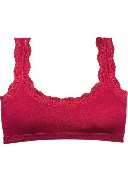 Dantel Nakış Işlemeli Pedli Bambu Kadın Büstiyer Bordo