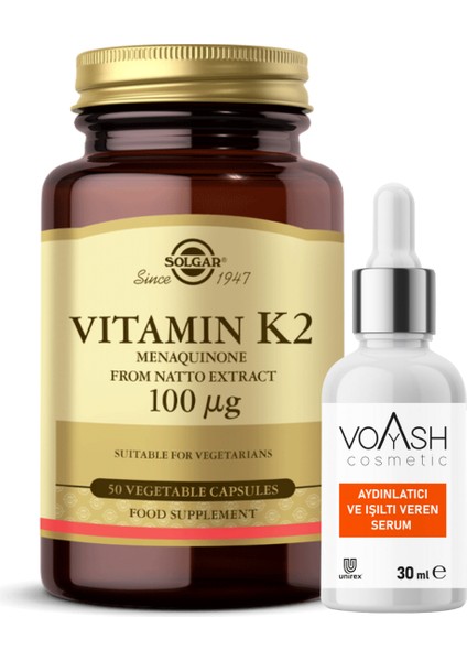 Vitamin K2 100mcg 50 Kapsül (Voyash Vitamin C Serum 30 Ml Li)