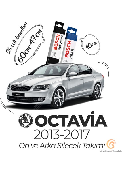 Skoda Octavia Ön ve Arka Silecek Takımı (2013-2017) Bosch Aerotwin fiyatları