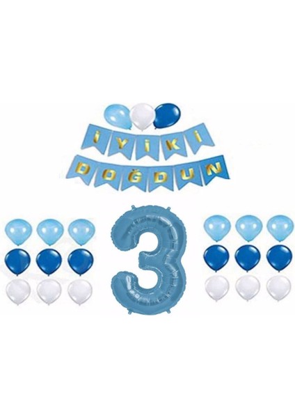 Mavi 3 Yaş Doğum Günü Parti Seti