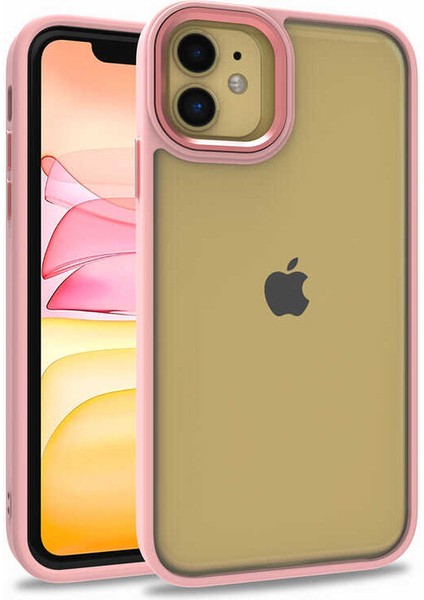 Apple iPhone 11 Kılıf Sert Silikon Koruyucu Kenarlar Şeffaf Arka Yüzey Rose Gold