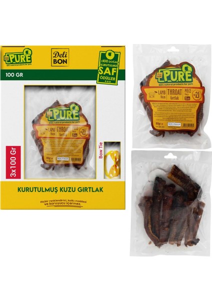 Kurutulmuş Sakatat Kuzu Gırtlak Köpek Ödül Kemik Maması 15 cm 3X100 gr