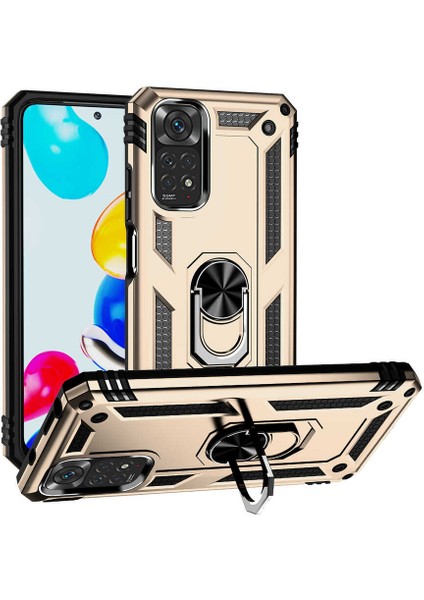 Xiaomi Redmi Note 11 / Redmi Note 11S Kılıf Çift Katmanlı Yüzüklü Manyetik Vega Kapak Altın
