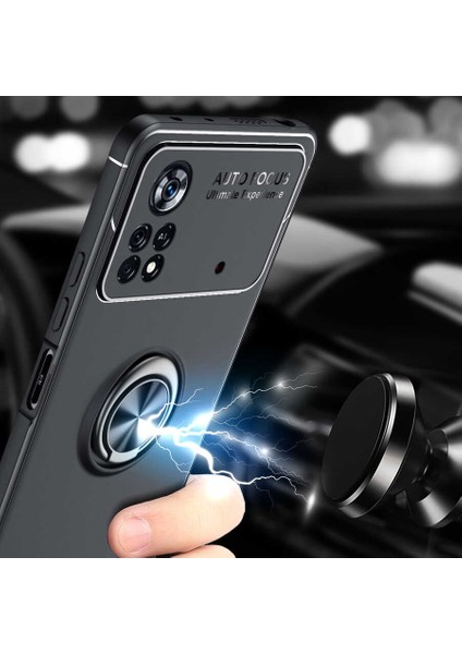 Xiaomi Poco M4 Pro 4G Kılıf Autofocus Shockprof Ravel Yüzüklü Standlı Slikon Kapak Siyah