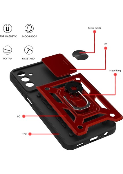 Xiaomi Redmi Note 11 / Redmi Note 11s Kılıf Stand Olabilen Yüzüklü Sürgülü Vega Arka Kapak Siyah