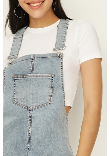 Kadın Askılı Denim Salopet Elbise