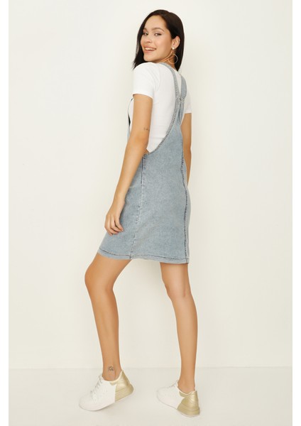 Kadın Askılı Denim Salopet Elbise