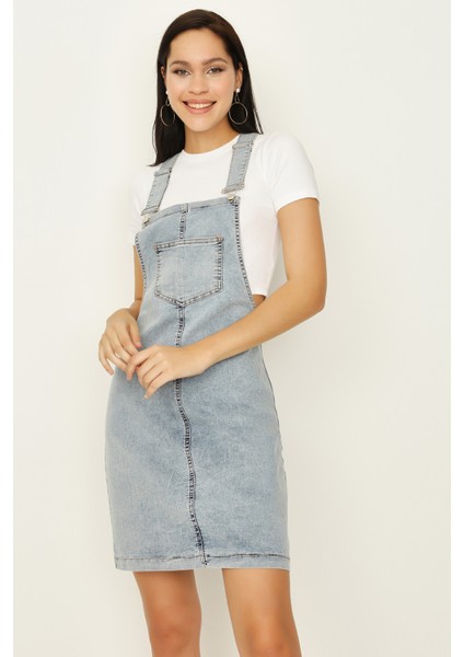 Kadın Askılı Denim Salopet Elbise