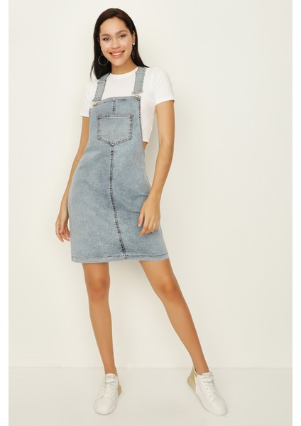 Kadın Askılı Denim Salopet Elbise