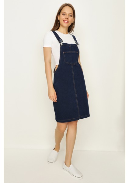 Kadın Askılı Denim Salopet Elbise
