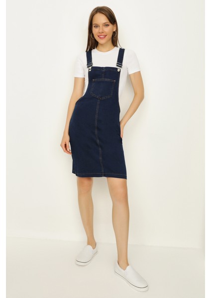 Kadın Askılı Denim Salopet Elbise