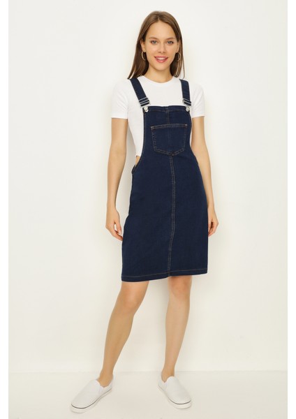 Kadın Askılı Denim Salopet Elbise