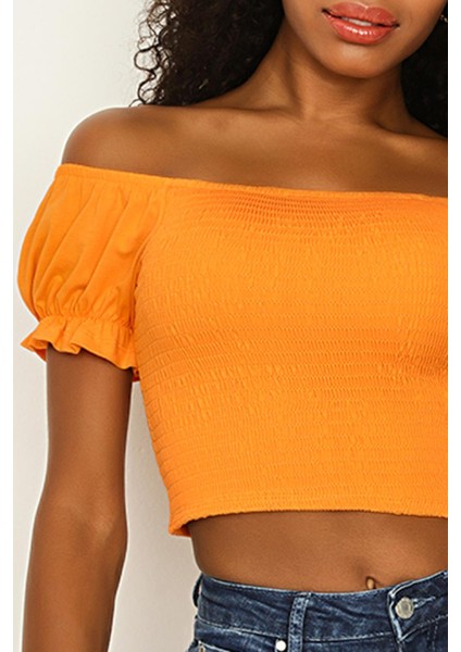 Kadın Balon Kol Gipeli Crop Bluz