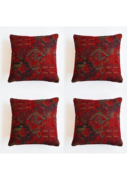 Desenli Dekoratif Yastık Kılıfı 4'lü Çift Taraflı Şönil Dokuma Kapalı Fermuarlı