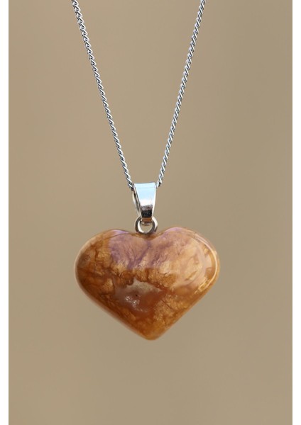 Kalsedon Doğal Taş Kalp Model Kolye