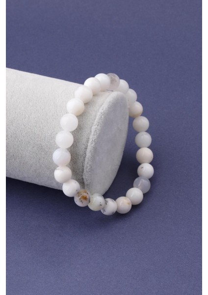 Süt Opal Doğal Taş Bileklik 8 mm Küre Kesim