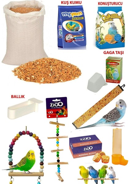 Muhabbet Kuşu Yem Sağlık ve Oyuncak Seti Yem Seti 10'lu