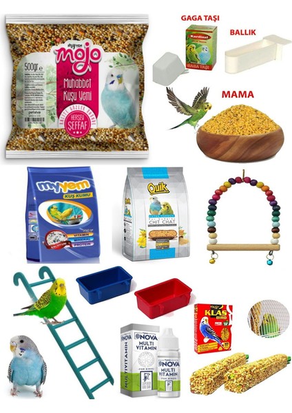 Jungle 13 Parça Muhabbet Kuşu Yem, Bakım ve Vitamin Seti